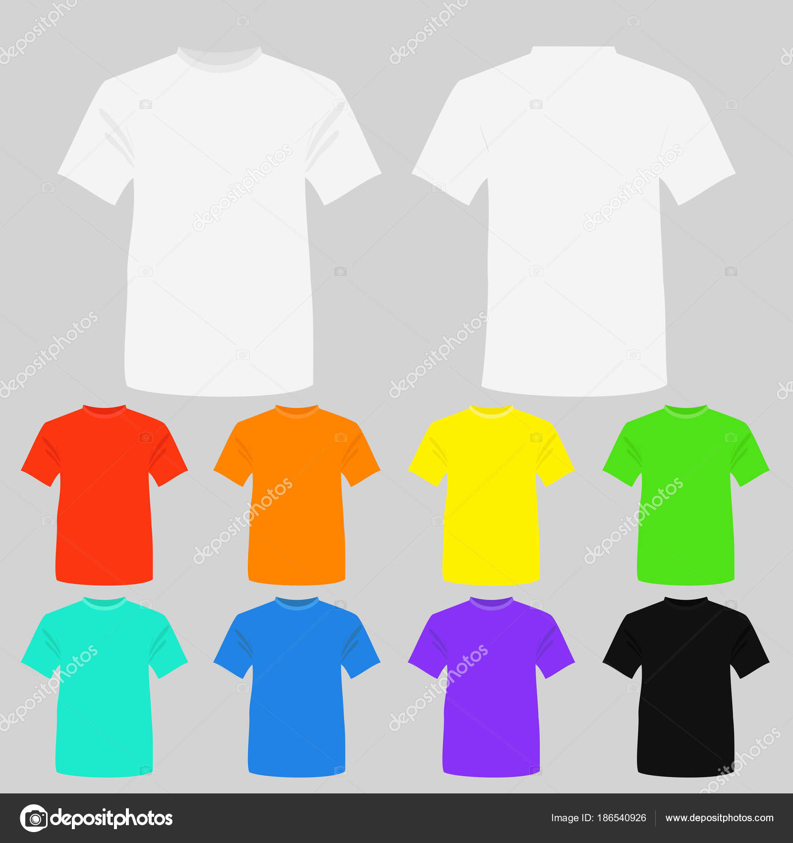 Vector illustration set of templates colored t-shirts. T-shirts in white, black and other bright ...