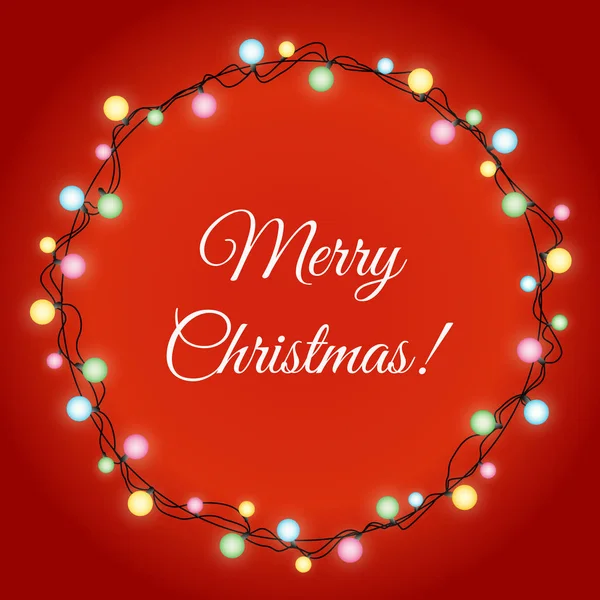 Xmas tatil tebrik kartları tasarımı kırmızı renk arka plan üzerinde için çelenk vektör çizim parlak Noel ışıkları.