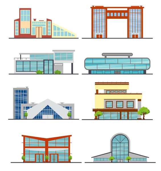 Vektorové ilustrace sada moderních budov města v ploché styl na bílém pozadí. — Stockový vektor