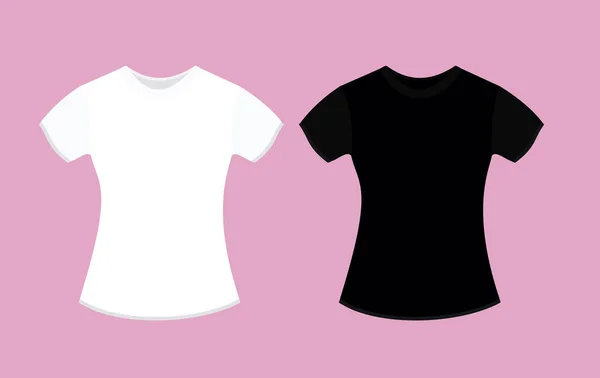 Templat desain kaos wanita bergambar vektor. Warna t-shirt hitam dan putih dalam gaya datar . - Stok Vektor
