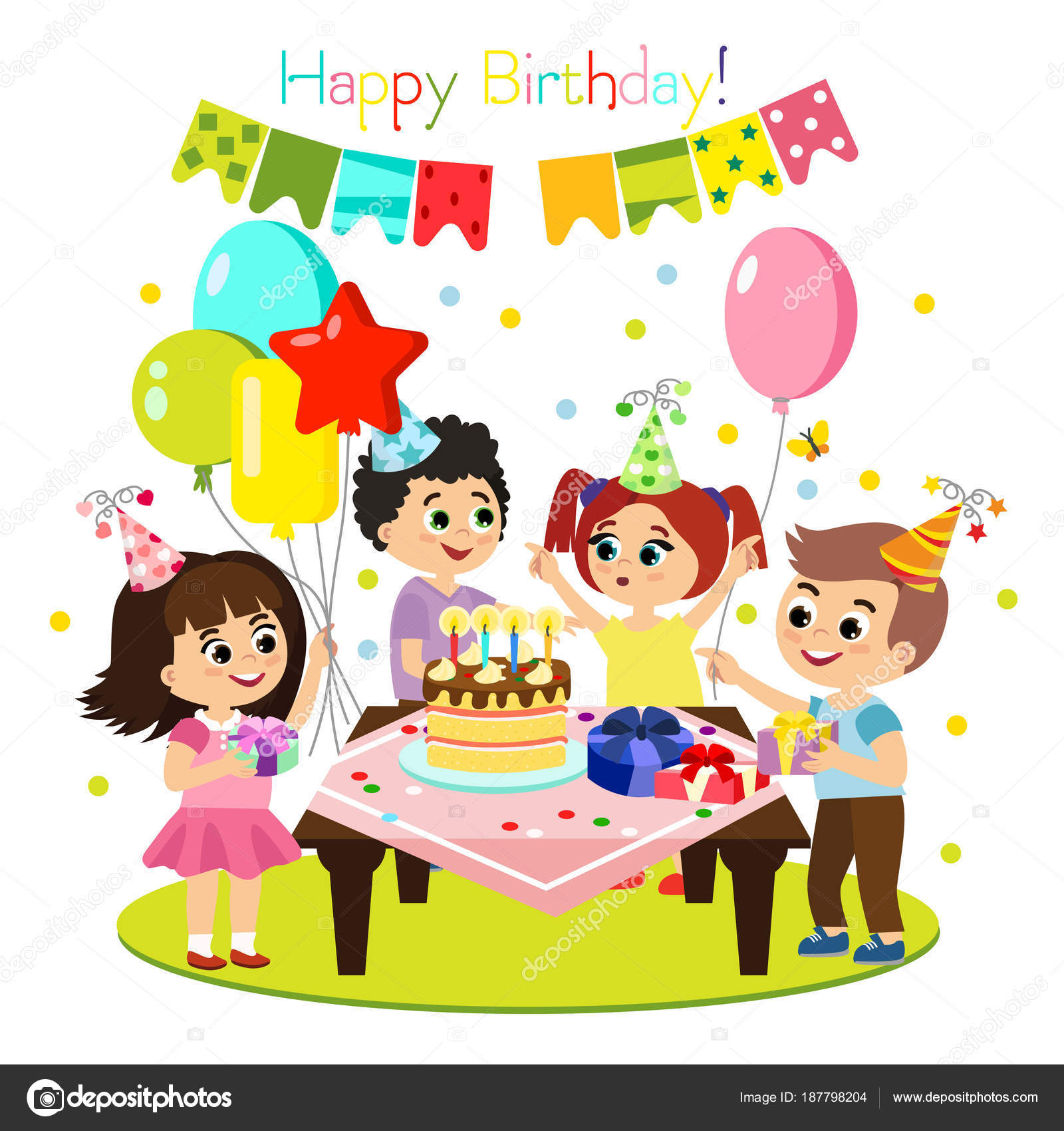 Feliz Cumple 2 Años. Colorida Ilustración Festiva Para Fiesta De  Celebración Y Decoración Ilustraciones svg, vectoriales, clip art  vectorizado libre de derechos. Image 95636444