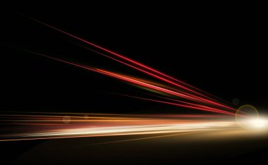 Vektör çizimi yüksek hızlı ışıkları gece trafik uzun pozlama simülasyonu. Bir yönde dinamik ışıklar.