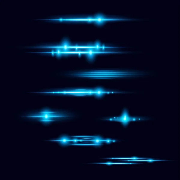 Векторная иллюстрация реалистичной коллекции факельных элементов объектива. Эффект света, вспышки света на темно-синем фоне . — стоковый вектор
