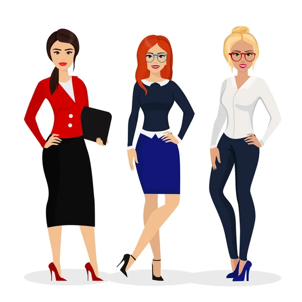 Illustrazione vettoriale di bella donna d'affari di successo. ufficio ragazze lavoratori in piatto cartone animato stile . — Vettoriale Stock