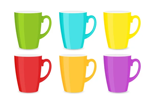 Vector illustration set of bright colorful cups isolated on white background. — Stock Vector