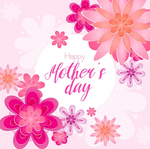 Ilustración vectorial de la hermosa tarjeta de felicitación del día de la madre con flores de flor en color rosa claro . — Vector de stock