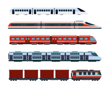 Vektör çizim modern yolcu treni ayarlayın. Metro ulaşım, yüksek hızlı tren ve metro. Metro tren yassı tarzı.