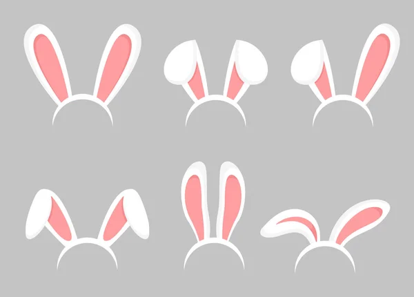 Vektorillustration uppsättning Easter bunny tecknad öron. Djur bunny, kanin mask öron samling i platta tecknad stil. — Stock vektor