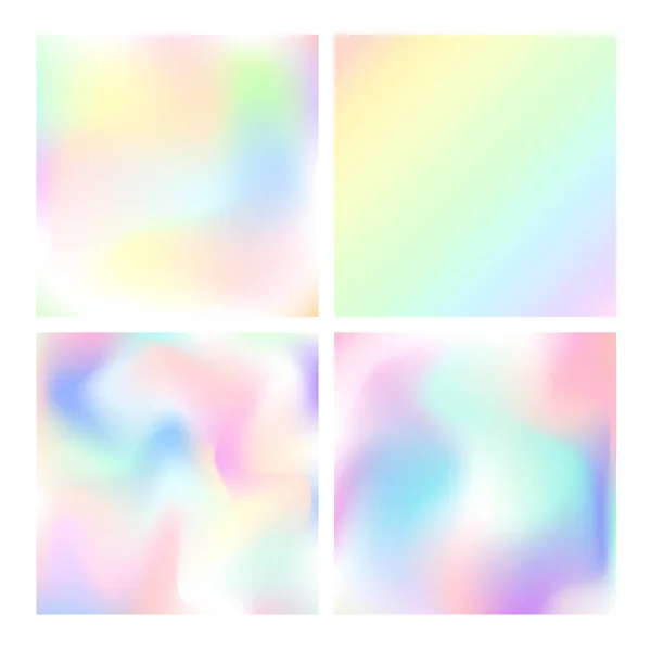 Vector illustration set of holographic backgrounds. Trendy pastel smooth shining textures collection. — Stock Vector