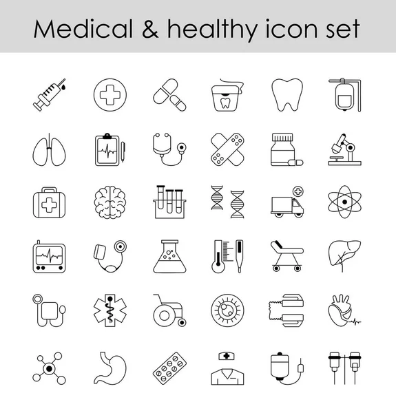 Vektor Illustration Set von Liniensymbolen, Zeichen im Liniendesign Medizin. Sammlung moderner Elemente der Pharmakologie, Blutbild für mobile Konzepte und Web-App. — Stockvektor