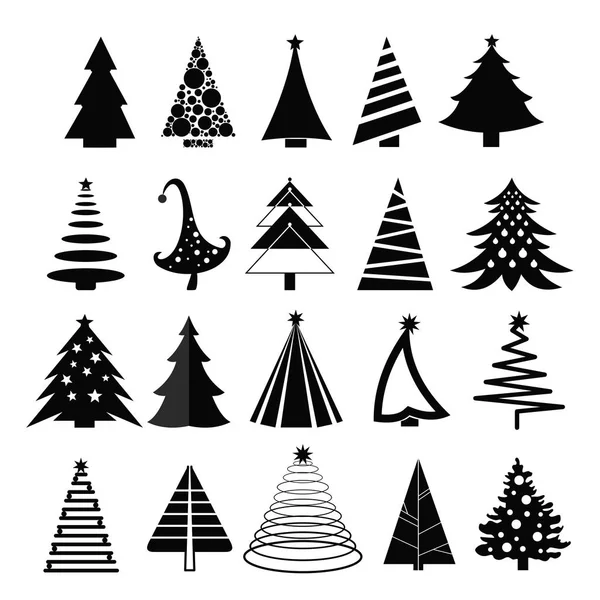 Набор векторных иллюстраций силуэта рождественских деревьев на белом фоне. Плоский стиль . — стоковый вектор