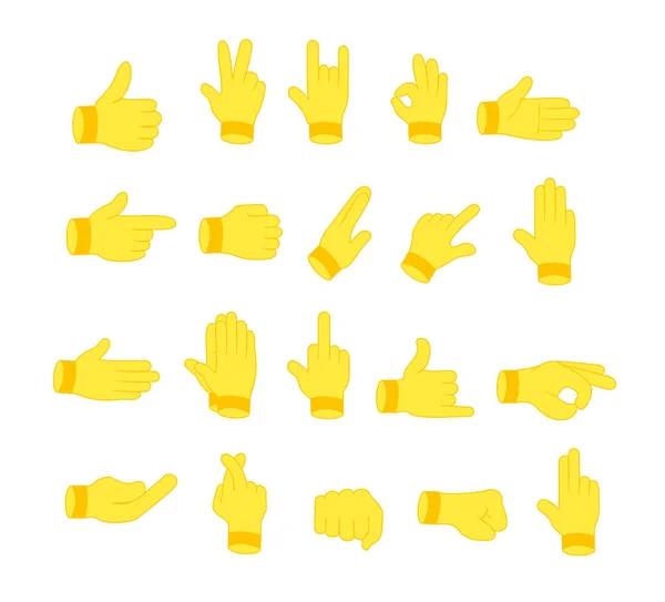 Vectorillustratie van handen emoji instellen. Emoji hand pictogrammen in vlakke stijl op witte achtergrond. — Stockvector