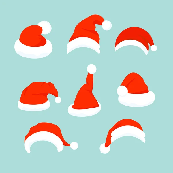 Vector illustration of set of Santa Hats in flat cartoon design. — Stock Vector