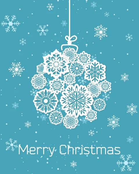 Noel tebrik kartı düz tarzı açık mavi renk arka plan üzerinde kar taneleri ile vektör Illustration. Neşeli Noel metin. — Stok Vektör