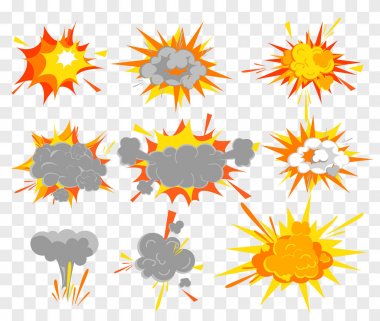 Vektör çizim karikatür komik retro tarzı patlama etkisi ayarlayın. Çekim hareket flaş ve boom öğeleri.