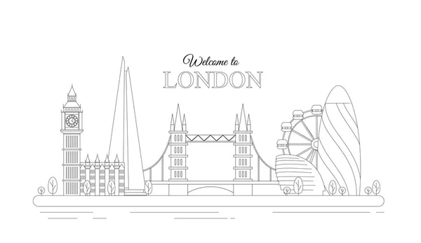 Vectorillustratie van lijn design London concept. Moderne London city met de meest beroemde gebouwen. Platte lijnafbeelding op witte achtergrond. — Stockvector
