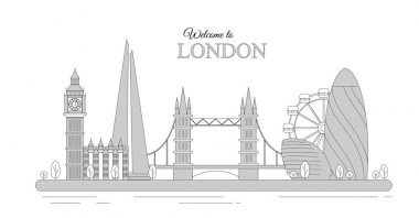 Vektör Londra cityscape örnek olarak bir Infographic turistik yerler İngiltere, İngiltere'ye hoş geldiniz. Seyahat kavramı.