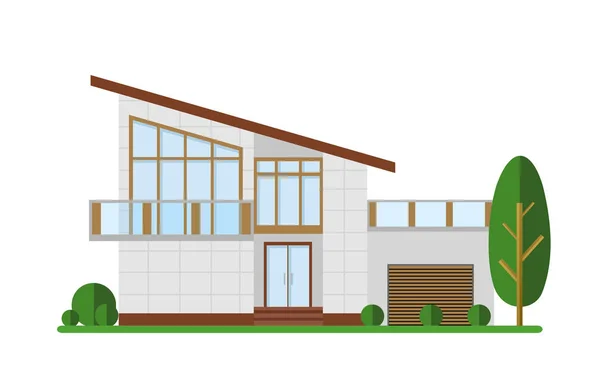 Vektorillustration eines Einfamilienhauses. moderne Wohnung, Ferienhaus, Baukonzept Ferienhaus in flacher Bauweise. — Stockvektor