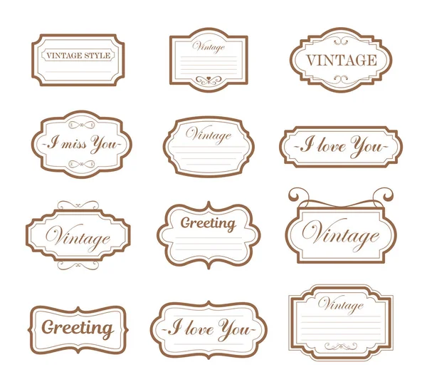 Vector illustration vintage collection retro and antique frames, labels, emblems and ornamental design elements on white background. — Stock Vector