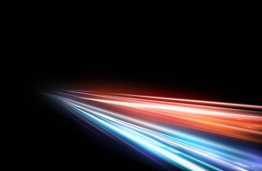 Siyah arka plan üzerine yüksek hız ışık efekti vektör Illustration. Film efekti, hareket, gece ışıkları.