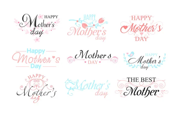 Set de ilustración vectorial de nueve hermosas composiciones tipográficas del Día de las Madres en estilo vintage . — Vector de stock