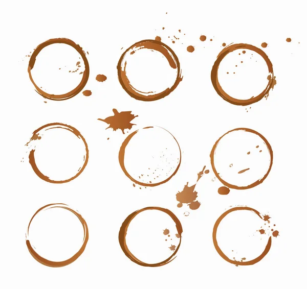 Ilustração vetorial da coleção de manchas de café isoladas em fundo branco. Conjunto de pontos de café . — Vetor de Stock