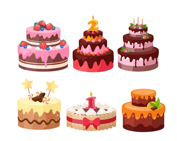 Tiered cakes colorful flat vector illustrations set — 스톡 벡터