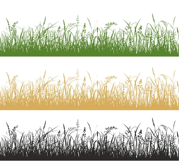 Grass and meadow plants silhouette illustrations set — 스톡 벡터