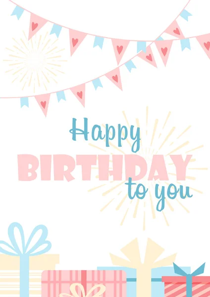 Happy Birthday to you greeting card flat vector template — 스톡 벡터