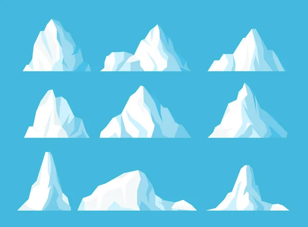 Icebergs en océano plana vector ilustraciones conjunto — Archivo Imágenes Vectoriales