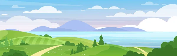 Meer und Berge Landschaft flacher Vektor Illustration — Stockvektor