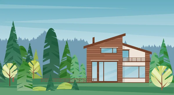 Moderna trä hus färgglada platt vektor illustration — Stock vektor