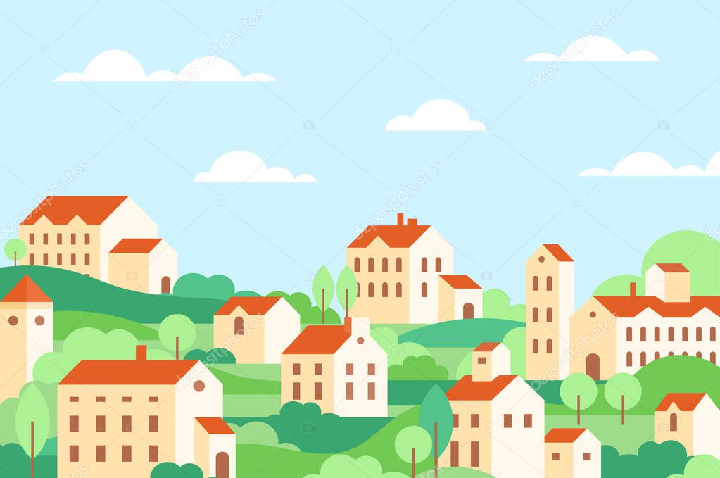 Town houses architecture colorful flat vector illustration