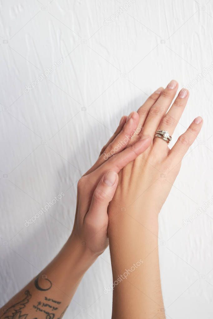  female hands on a light background