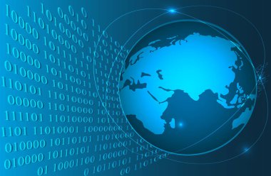  Internet, mavi bir arka plan üzerinde ikili kod