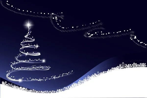 Weißer Weihnachtsbaum auf blauem Hintergrund in Vektor — Stockvektor