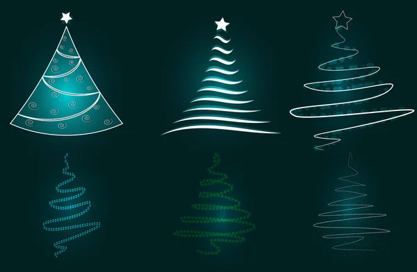 绿色背景下的六棵圣诞树 — 图库矢量图片