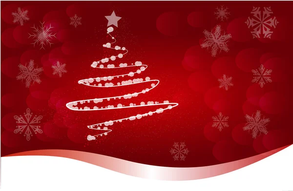 红色背景的圣诞树, 雪花的星星 — 图库矢量图片