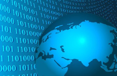  koyu mavi arka plan ile parlak ışık, numaraları ve dünya silüeti