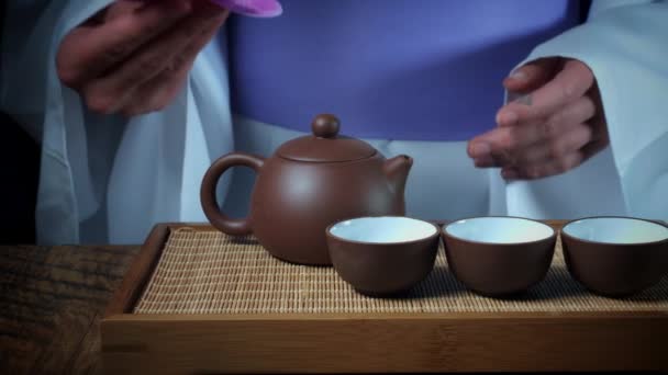 4 k composición de té Matcha, dolly shot — Vídeo de stock