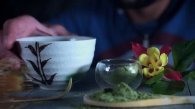 4 k Matcha çay kompozisyon, dolly atış