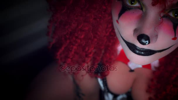 4k Halloween Horror Clown Woman Portrait — Stock Video