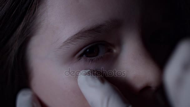 4K Close-up Child Eye Examined By Doctor with Flashlight — Stock Video