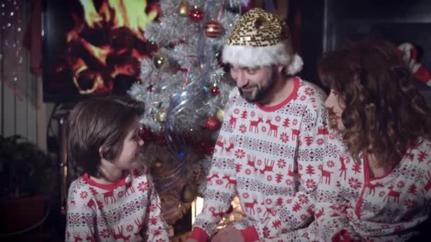 4k Різдво та Новий Рік Сім'я отримує цуценя як подарунок — стокове відео