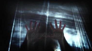 Silhouette perde üzerinde eller