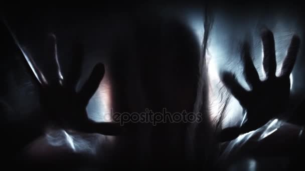 Hands Silhouette on Curtain — Stock Video