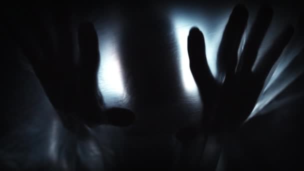 Hands Silhouette on Curtain — Stock Video