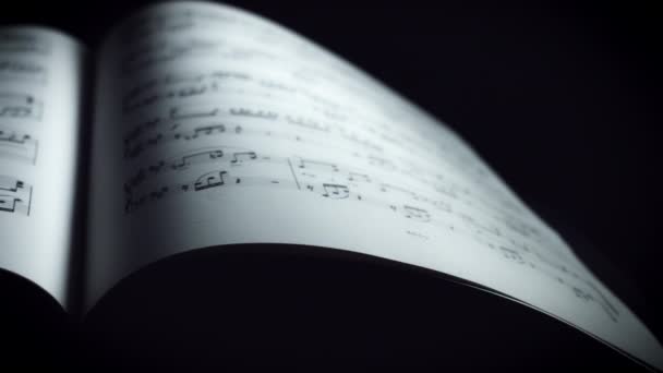 Notas musicales en el libro — Vídeos de Stock