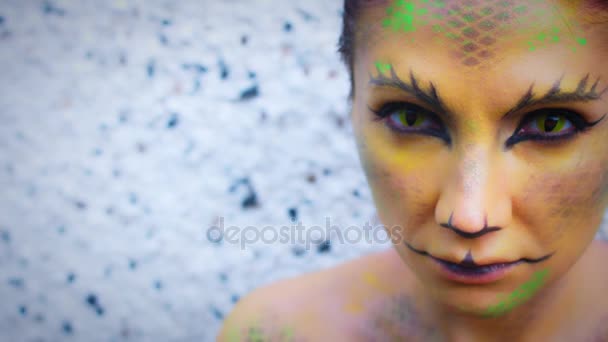 Portrait Femme Avec Serpent Maquillage Films Horreur — Video