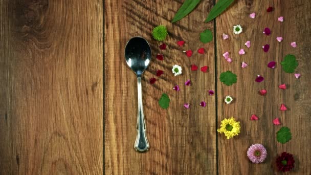 Renkli Kompozisyon Taze Sağlıklı Kahvaltı Ahşap Arka Plan — Stok video